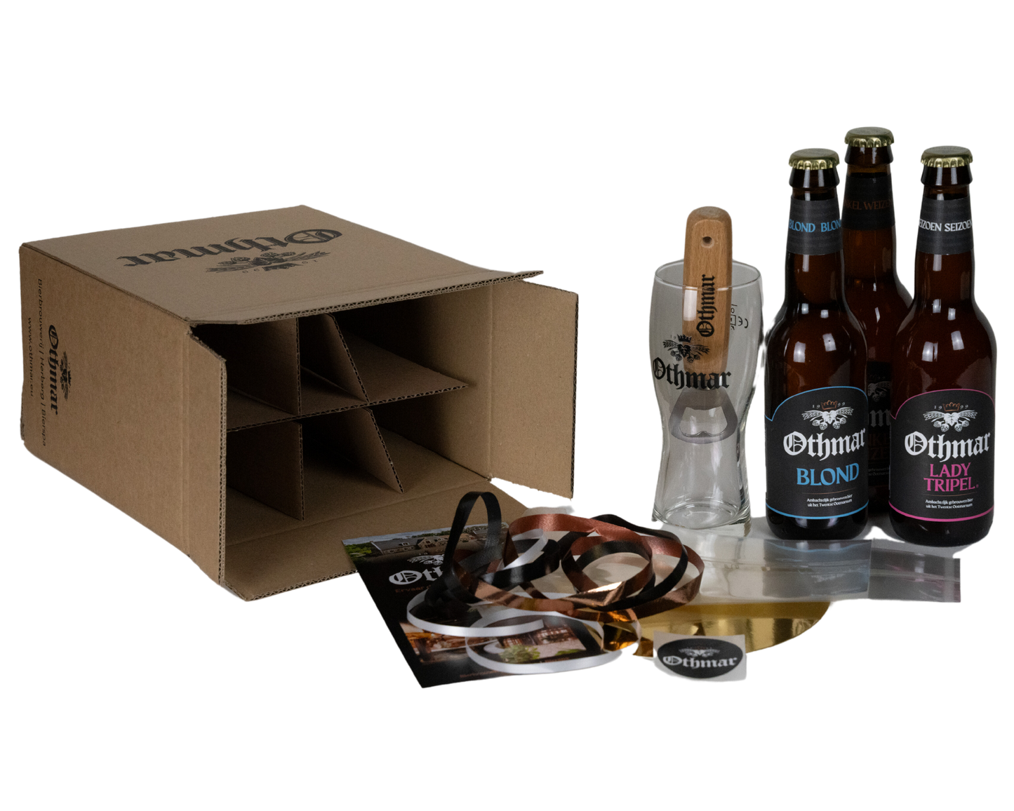 Diamantzak 3 bier, opener en bierglas